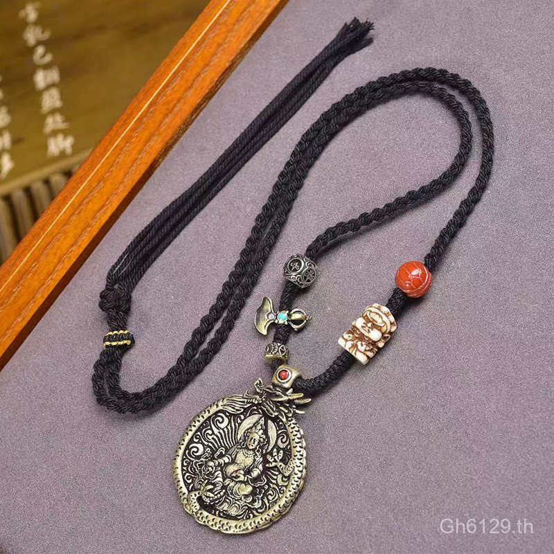 กระดูกเชือกถัก Handmade Wenwan สร้อยคอคอจี้สไตล์ทิเบตอุปกรณ์เสริม Agate Backflow สีเหลือง God of Wea