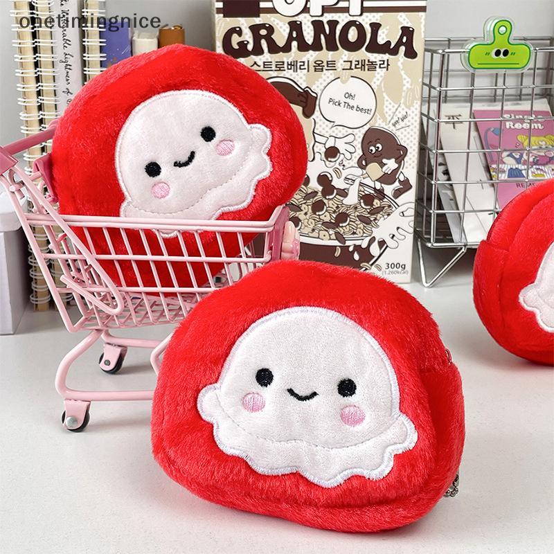 Onetimingnice น่ารักการ์ตูน Red Octopus Plush กระเป๋าเหรียญแบบพกพามินิซิปกระเป๋าสตางค์พวงกุญแจหูฟัง 