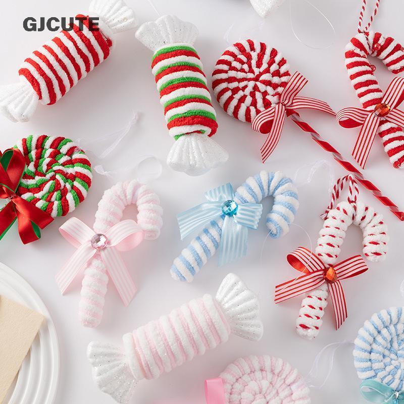 GJCUTE สีสัน Candy Cane เครื่องประดับต้นคริสต์มาสเทศกาลลายน้ําหนักเบาจี้คริสต์มาส 2025 ตกแต่งคริสต์ม