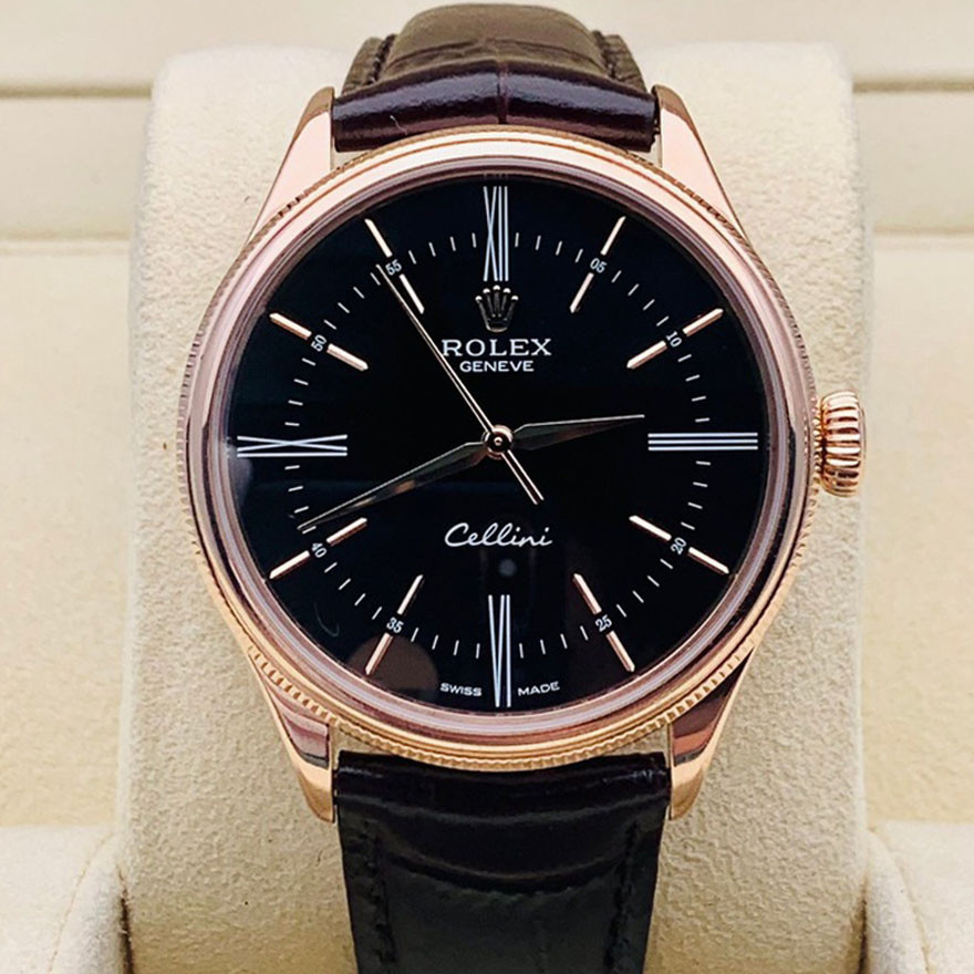 18K Rolex Rose Gold Rolex Cellini Machinery 39mm นาฬิกาผู้ชาย m505505 อัตโนมัติเต็มรูปแบบ