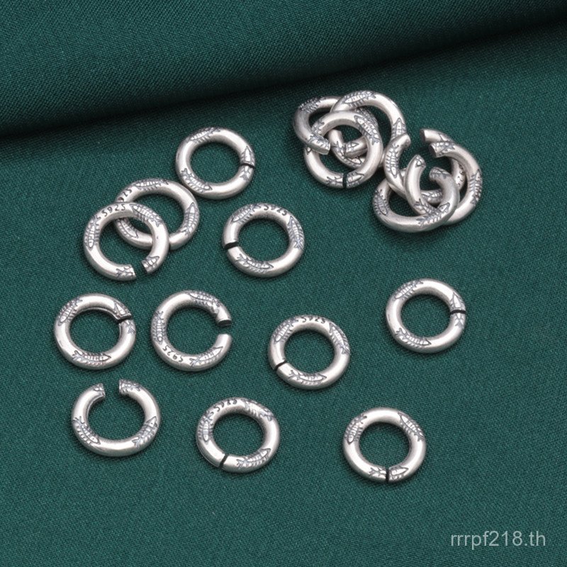 สร้อยข้อมือและสร้อยคอมือสมบัติแบบเรโทร วงกลมเงิน S925 พร้อมปลาขนาดเล็ก แหวนเงินแท้เปิด AH5Z