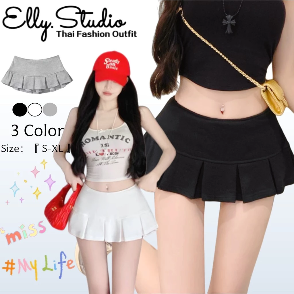 Elly พร้อมส่ง🍒กระโปรงพลีตสั้น💕 มีซับใน เอวต่ำ mini skirt เซ็กซี่แฟชั่นผู้หญิ กระโปรงทรงเอ สำหรับนักศึกษา ไปเที่ยว Y2K