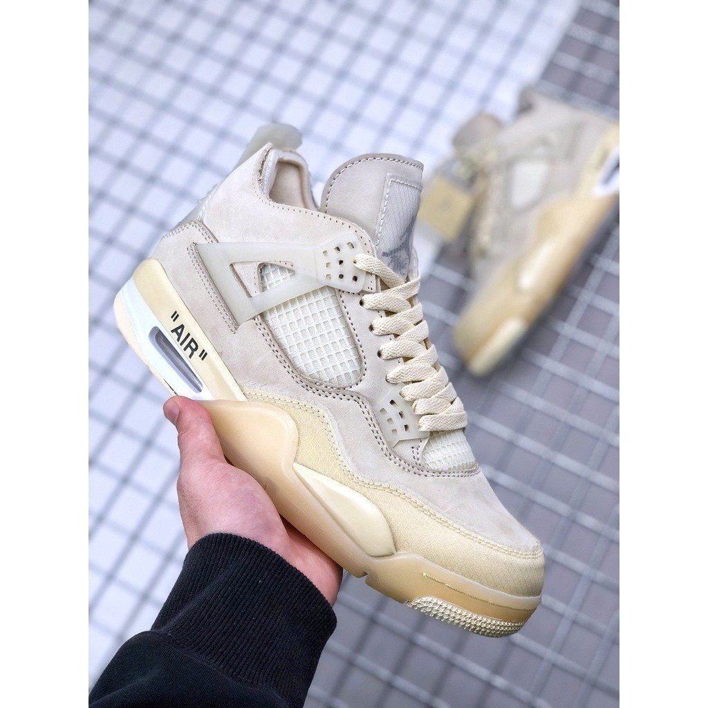 ดีไซน์ใหม่ Jordan AJ4 OFF-WHITE x AJ4 SP WMNS CV9388-100 สําหรับรองเท้าบาสเก็ตบอลคุณภาพสูงสําหรับผู้
