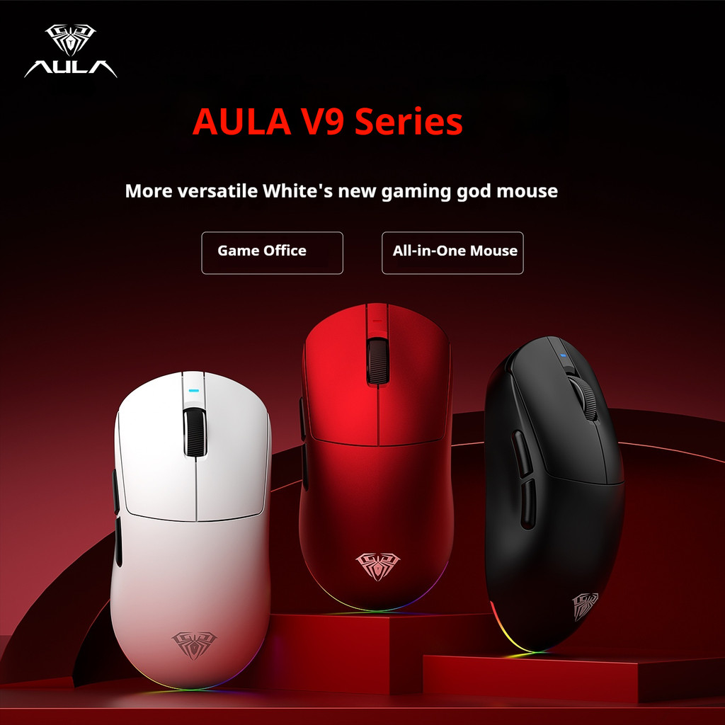 AULA V9 Series PRO Ultra Esports Gaming Mouse ไร้สาย Tri-Mode Bluetooth 2.4G แบบมีสาย PAW33795/3950 น้ําหนักเบา PC Office 8000HZ Cool Touch เคลือบ