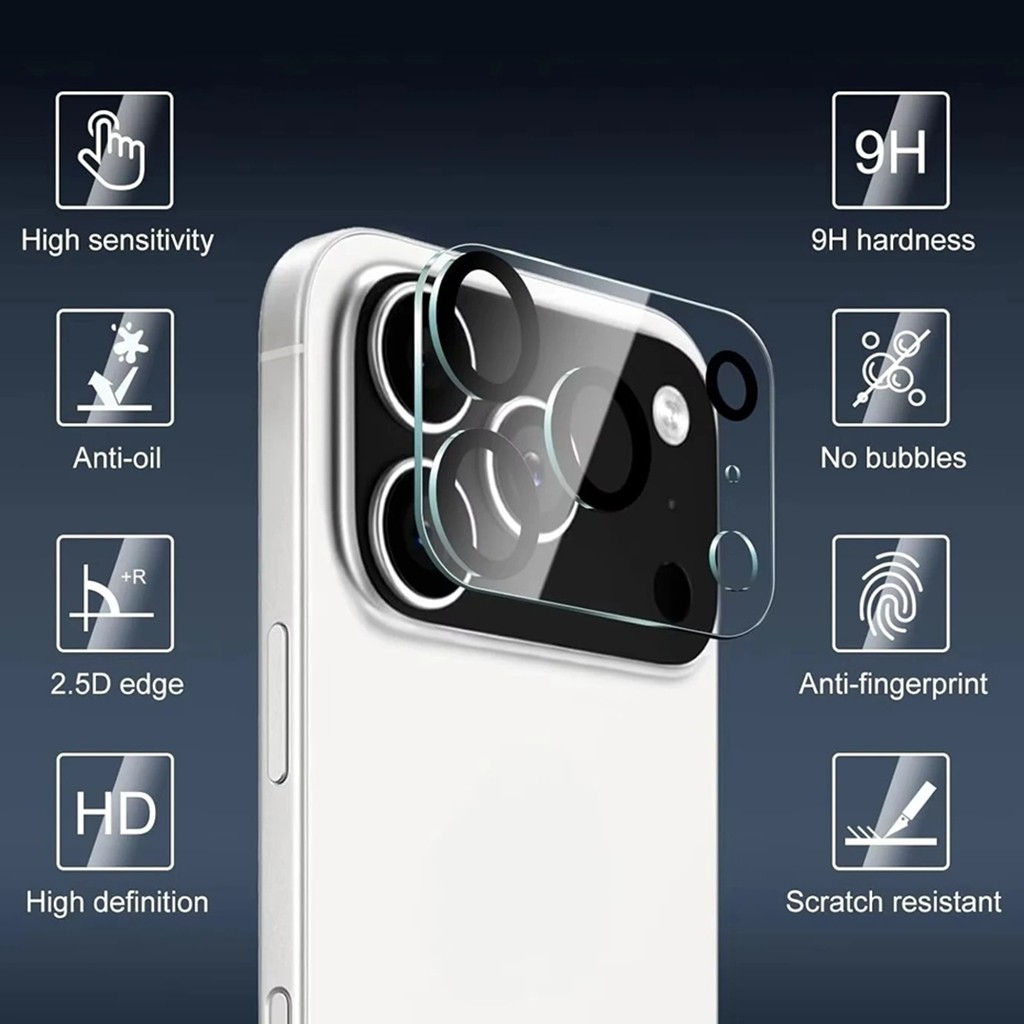 กล้องโทรศัพท์ฟิล์มกระจกนิรภัยสําหรับ iPhone 17 Air 16 Plus 15 Pro Max 13 12 Mini 14 11 9H ความแข็งโทรศัพท์มือถือ 3D คลุมทั้งหมดเลนส์สติกเกอร์ป้องกันตกแต่งโทรศัพท์มือถืออุปกรณ์เสริม
