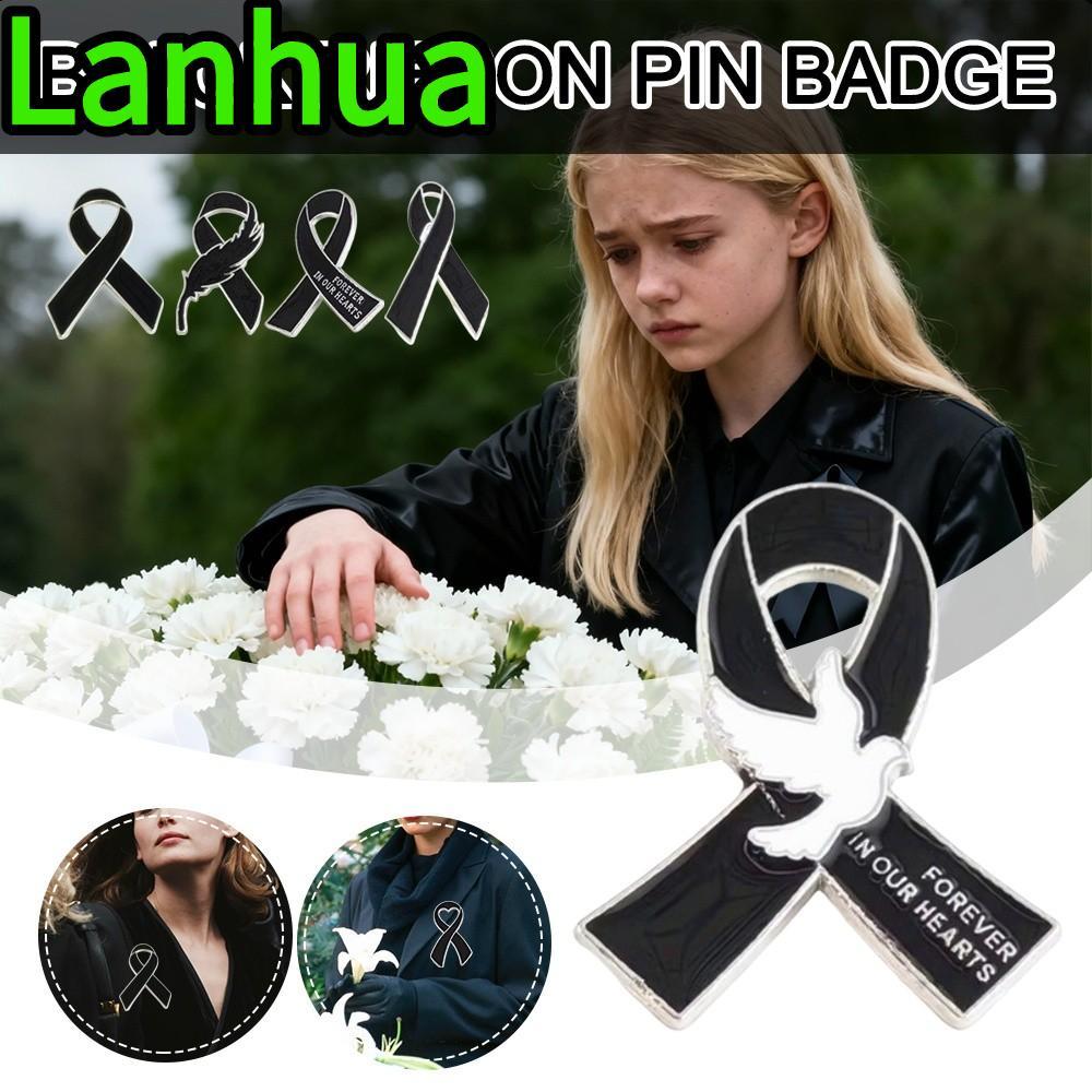 เข็มกลัดโบว์ริบบิ้นสีดำ พร้อมป้ายโลหะผสม เพื่อรำลึกในงานศพและไว้ทุกข์