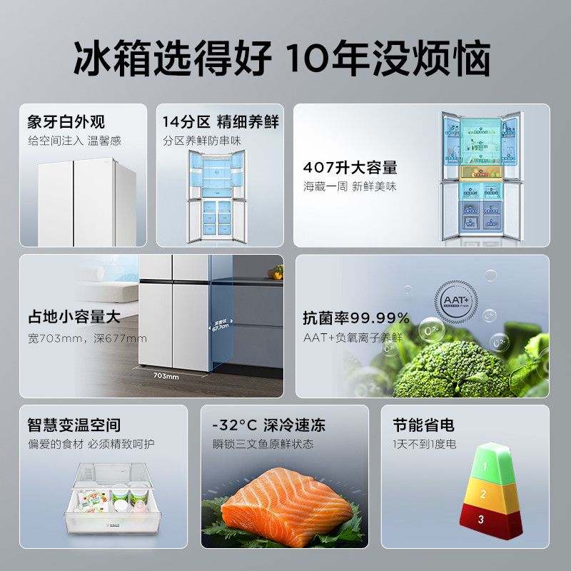 TCL407L ลิตรในครัวเรือนอพาร์ทเมนต์ขนาดเล็ก Cross ประตูตู้เย็นขนาดใหญ่ความจุ Air-Cooled Frost-Free คว