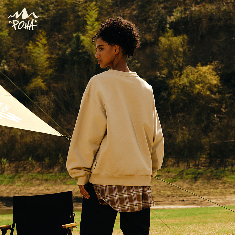 POHA Mountain Series ผ้าฝ้ายแท้ ขนาดใหญ่พอดีตัวสำหรับทั้งผู้ชายและผู้หญิง ออกแบบให้มีรอบคอบคล้องคอ อ