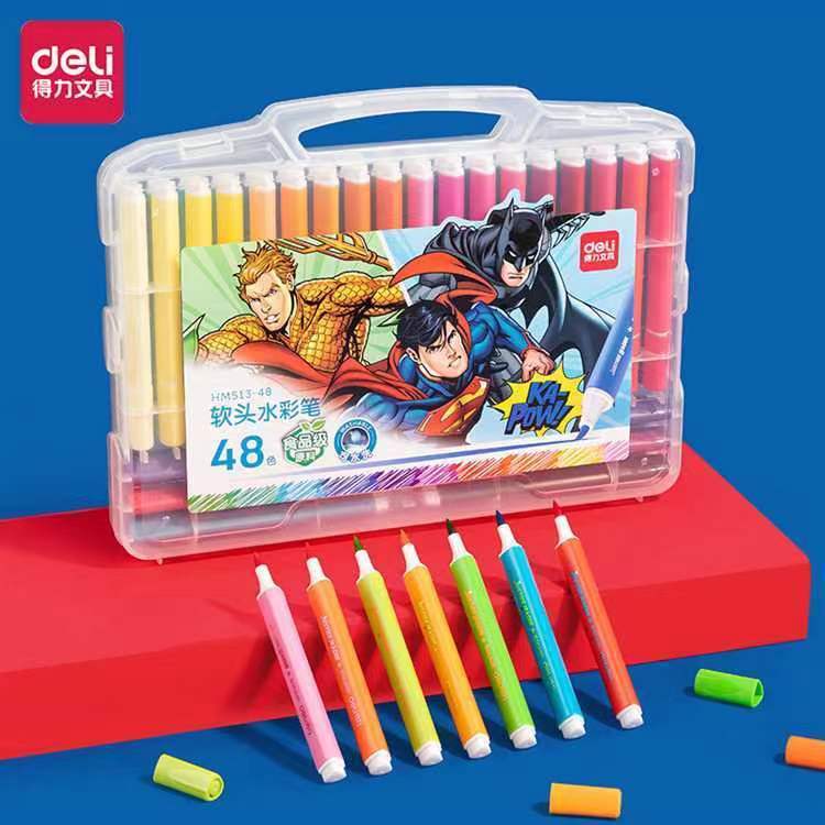 Deli HM513-/24/36/48 ชิ้น Justice League ก้านสามเหลี่ยมหนาเกรดอาหารนักเรียนภาพวาดหัวนุ่มสีน้ํา