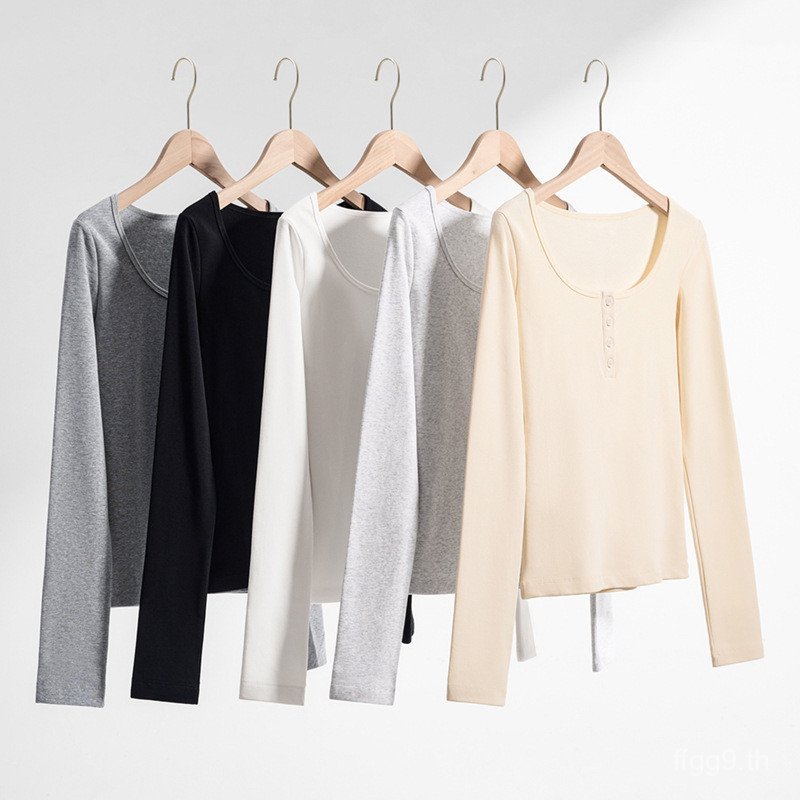 เสื้อผู้หญิง U-คอ Hry Collar อุ่นด้วยขนแกะแท้ สำหรับฤดูใบไม้ร่วงและฤดูหนาว สวมใส่สบาย มีแขนยาว