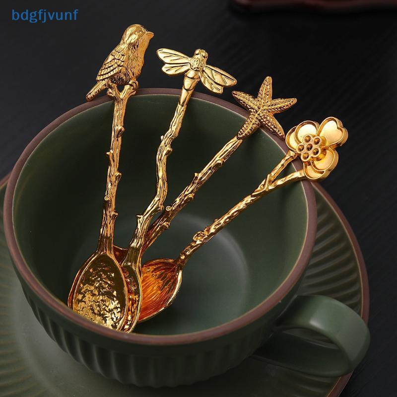 BDGF Retro โลหะช้อนกาแฟ Dragonfly สาขาใบรูปร่างไอศกรีมเค้กขนมหวานนมผสมช้อน Gadgets ครัวบนโต๊ะอาหาร TH
