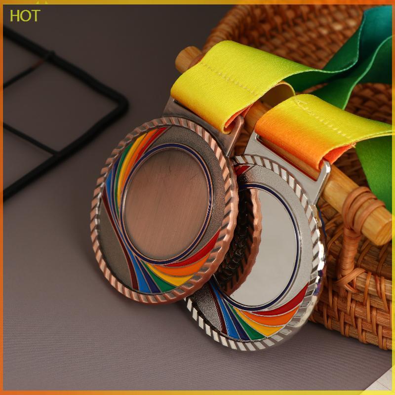 Technicolorsuper เหรียญรางวัลโลหะพร้อมริบบิ้นคอ Gold Silver Bronze สไตล์สําหรับกีฬาวิชาการหรือเส้นผ่