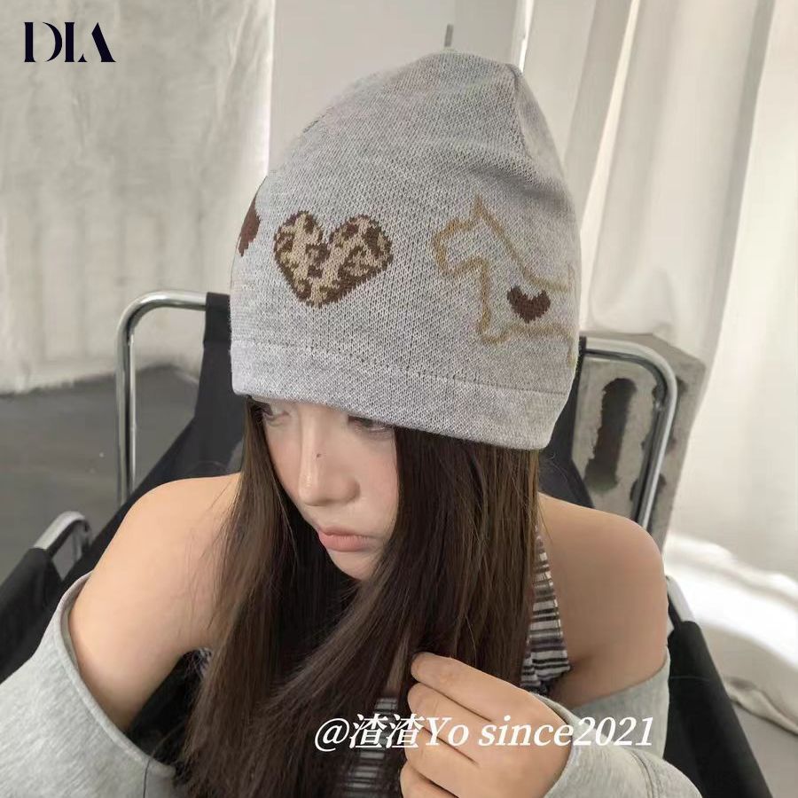หมวกถักสไตล์เกาหลีย้อนยุค พิมพ์ลายเสือดาวและหัวใจ สำหรับใส่กลางแจ้ง - รูปที่ 4