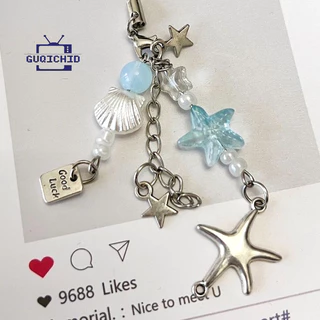 สายคล้องโทรศัพท์มือถือLanyardAnti-Lostโซ่โทรศัพท์หอยเชลล์ดาวทะเลสไตล์มหาสมุทรกล้องโทรศัพท์หวานกระเป๋าจี้ลูกปัด