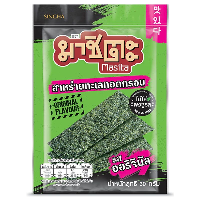 มาซิตะสาหร่ายเกาหลีออริจินัล 20กรัม Masita Fried Seaweed Original 20g. [หมายเลขบาร์โค้ด 8850999001906 ]