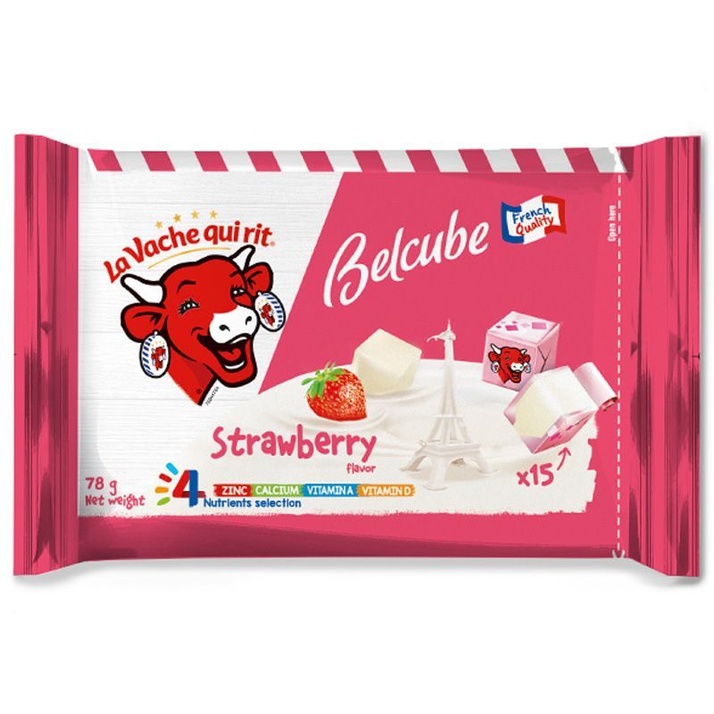 เดอะลาฟวิ่งคาวชีสสเปรดเบลคูย์บรสสตรอว์เบอรี่ 78ก The Laughing Cow Cheese Spread Belcube Strawberry 78g. [3073781153859 ]