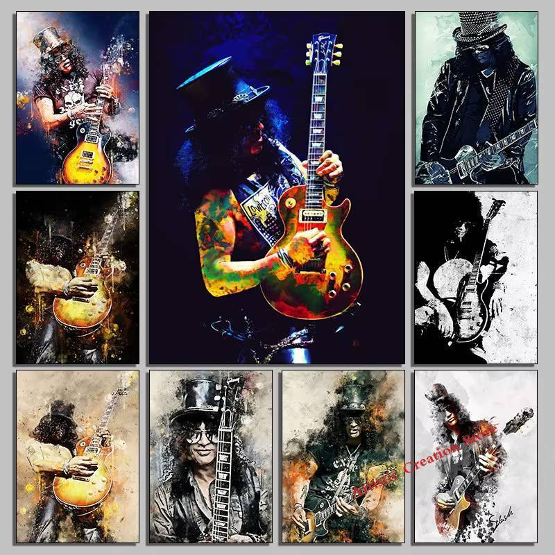 Slash Rock Guitarist Watercolor Canvas Poster Vintage Abstract Rock Music Wall Art Bedroom Bar Home 