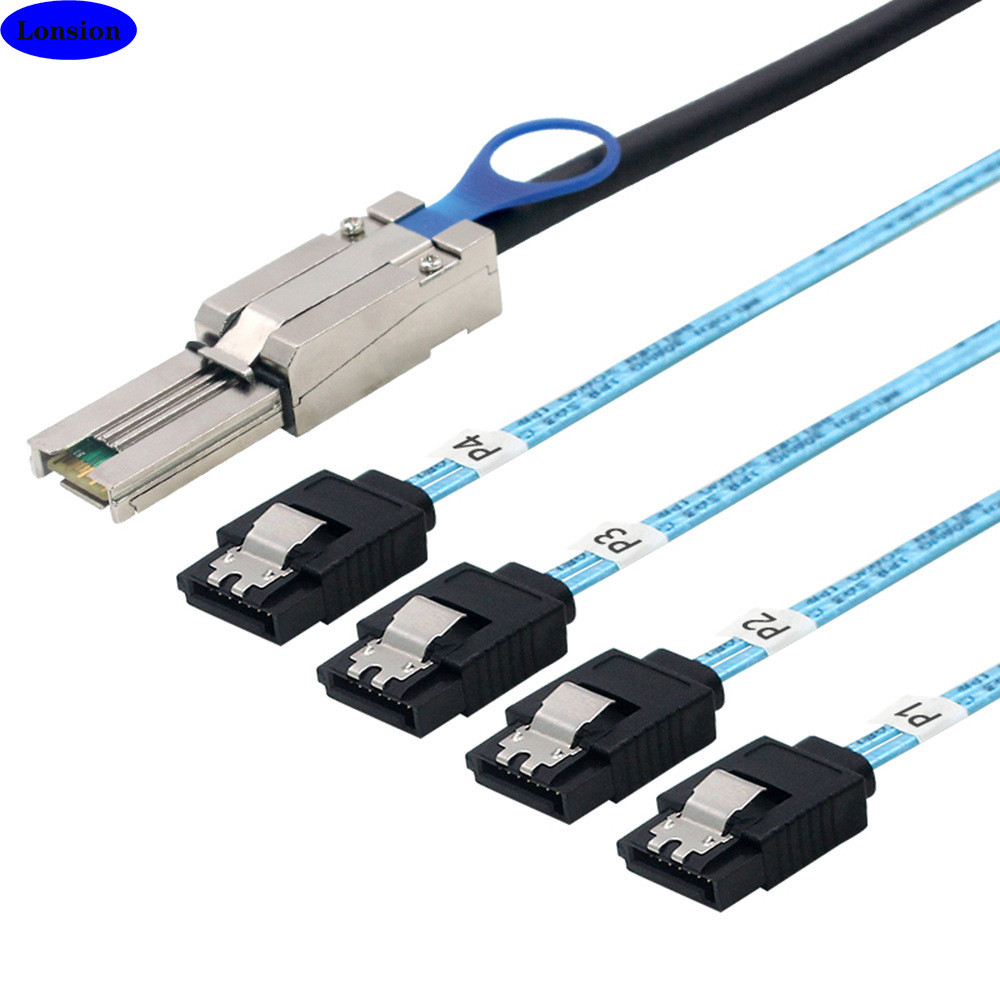 MINI SAS HD SFF-8088 26P ถึง 4X SATA 7P สายเคเบิลฮาร์ดดิสก์เซิร์ฟเวอร์หญิง