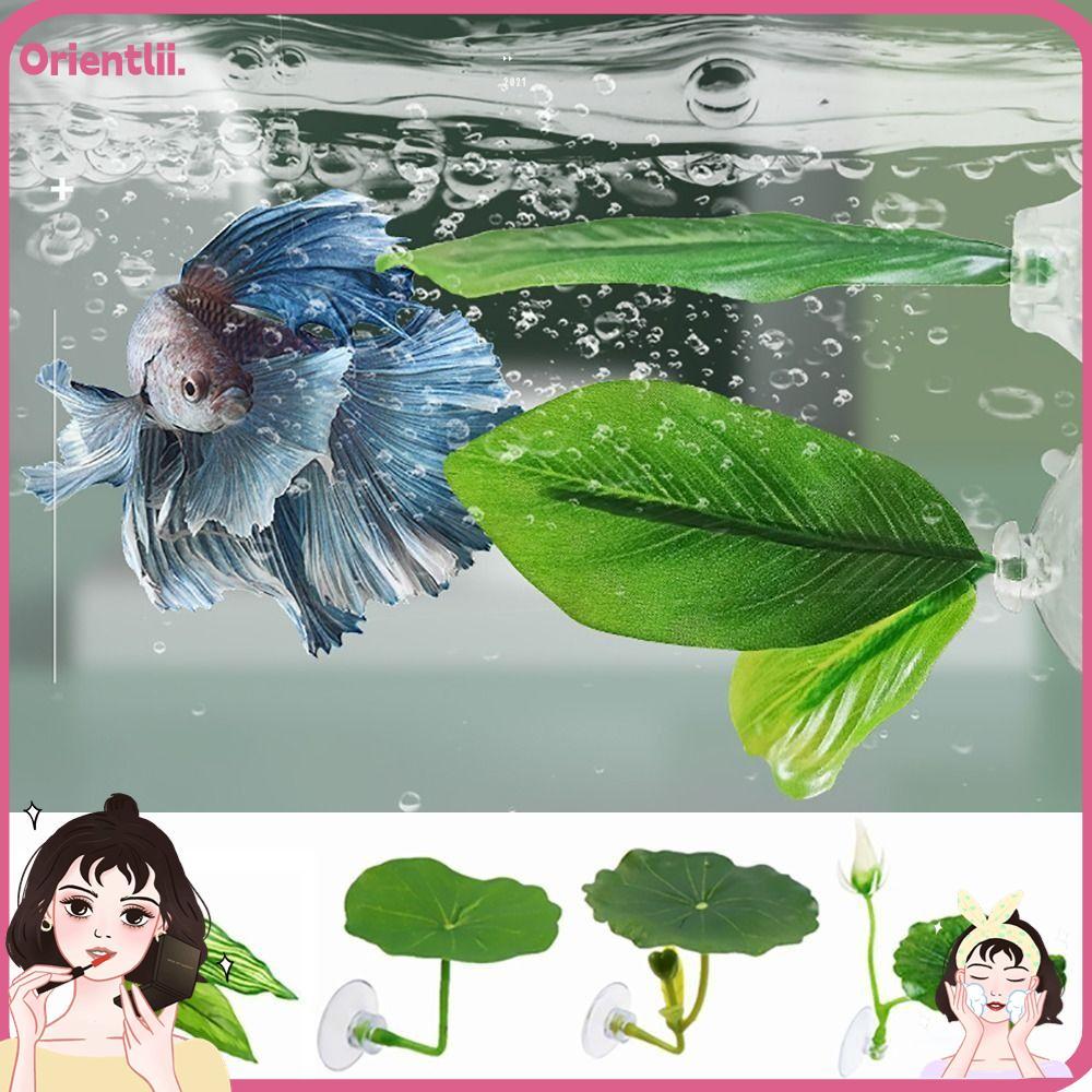 ORIENTTK Betta Fish Rest Leaf, ใบบัวจําลอง/ที่พักใบประดิษฐ์/ซ่อน/วางปลา วางกันสาด ไม้ประดับ, พลาสติกดูดถ้วยปลา Terrace