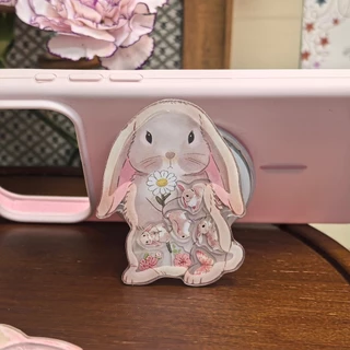 น่ารักการ์ตูนกระต่าย,ดอกไม้,ตะกร้าดอกไม้วงเล็บแม่เหล็กเหมาะสําหรับโทรศัพท์มือถือ แม็กเซฟ การดูดซับที่แข็งแกร่งสก์ท็อปขี้เกียจหด