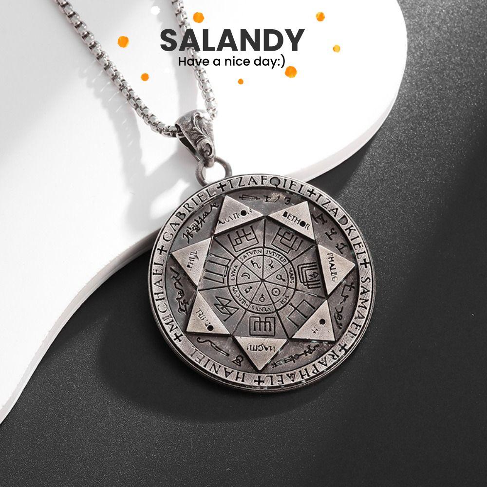 SALANDY 7 Archangels จี้ซีล,สแตนเลส Amulet Solomon Amulet สร้อยคอ, Cculting ขัดเครื่องประดับ Hip Hop