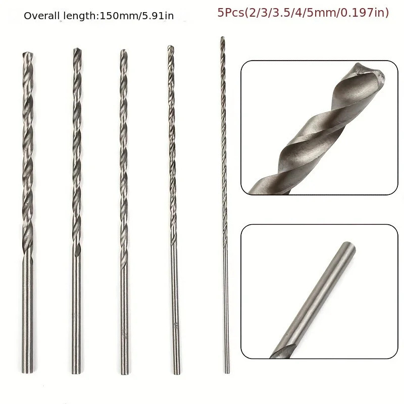 5 ชิ้นยาวพิเศษ HSS เหล็กความเร็วสูง 150 เจาะบิตชุด 2 มิลลิเมตร/3 มิลลิเมตร,3.5 มิลลิเมตร,4,5 Bits สําหรับไม้, อลูมิเนียม, พลาสติก
