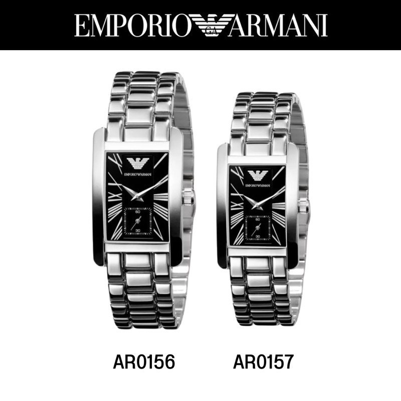 Emporio Armani AR0156 Classic Black สี่เหลี่ยมผืนผ้า นาฬิกาผู้ชาย AR0157