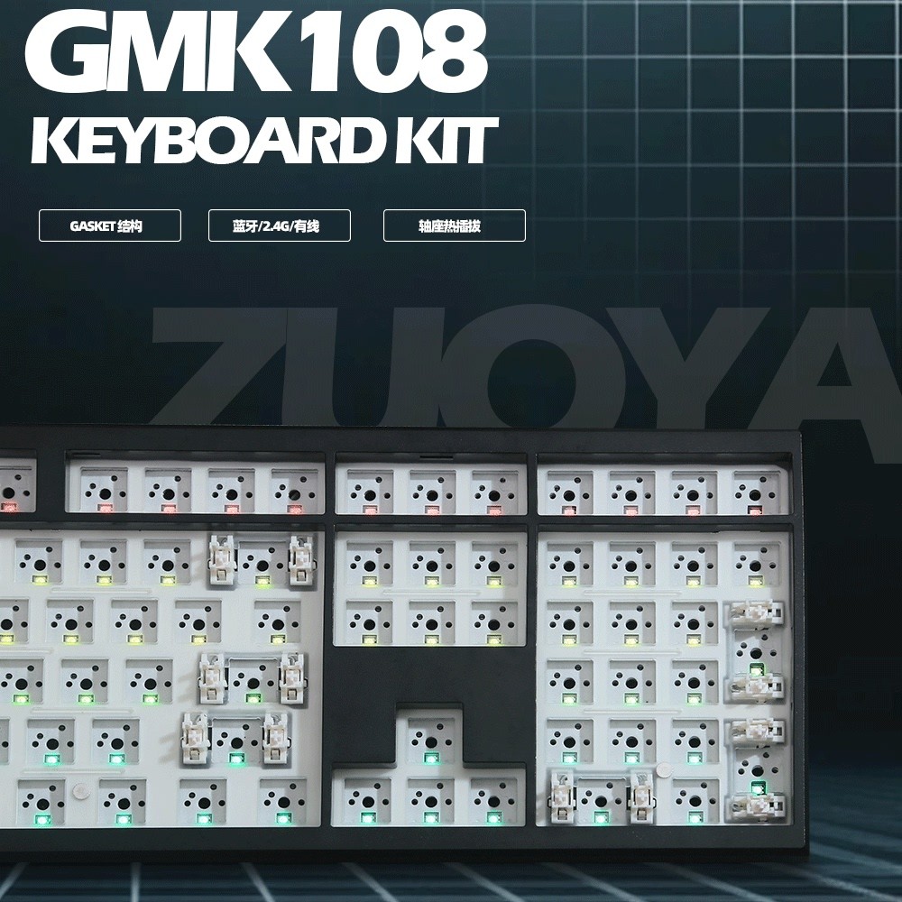 ZUOYA ZUOYA GMK108 ชุดคีย์บอร์ดเชิงกลปลั๊กร้อนสามโหมด Mahjong Sound Mute RGB การปรับแต่ง