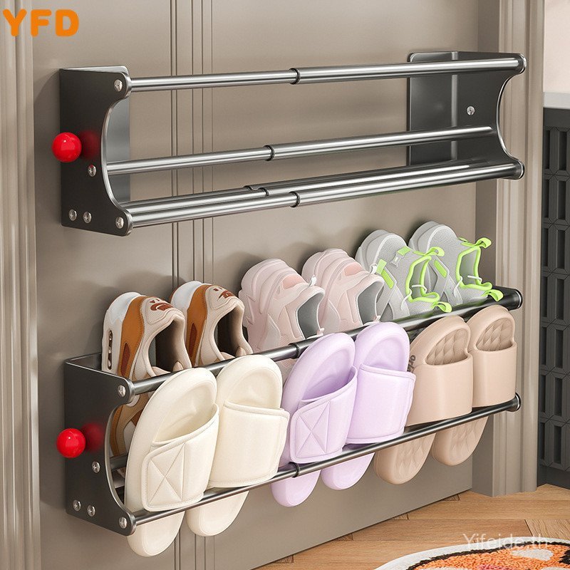 YFD Magnetic slipper rack for bathroom, no-drill shoe storage solution, toilet slipper hanger, doubl