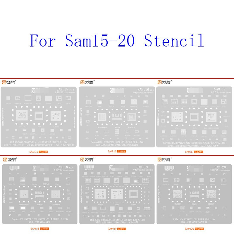 Amaoe Sam15-20 BGA Reballing Stencil สําหรับ Samsung S21 S22 S23 S24 Plus Ultra Z Flip 3 W22 A33 A53 A13 A21S F13 M33 A14 A54 A156