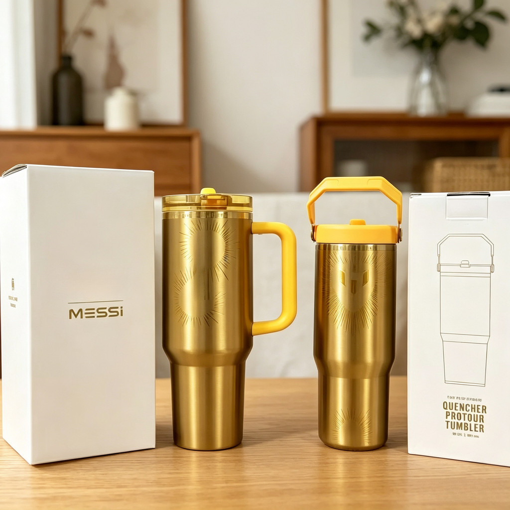 สไตล์ใหม่ Messikin Co-Branded 40oz Gold Thermos Cup ความจุขนาดใหญ่แบบพกพาสแตนเลสกระติกน้ําร้อนถ้วย