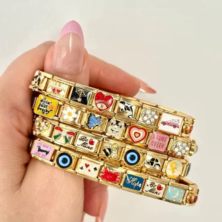 สุ่ม 1 ชิ้นอิตาเลี่ยน Charm สร้อยข้อมือ Fit 9 มม.สร้อยข้อมือสแตนเลสเครื่องประดับทําอุปกรณ์เสริม DIY Retro บุคลิกภาพโมดูลสร้อยข้อมือ