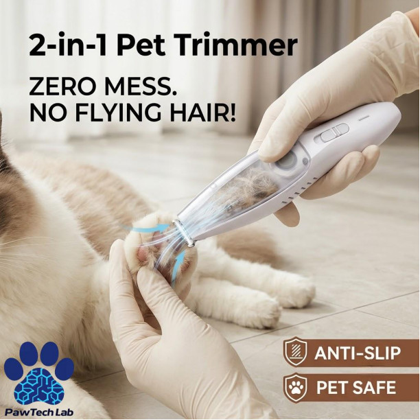 [PawTech Lab] ปัตตาเลี่ยนตัดขนอุ้งเท้า | รุ่นมีระบบดูดขนในตัว | ไร้สาย เสียงเบา | ตัดขนหมาแมว | ไอเท็มตัดซอกเท้าลดฝุ่นฟุ้งกระจาย