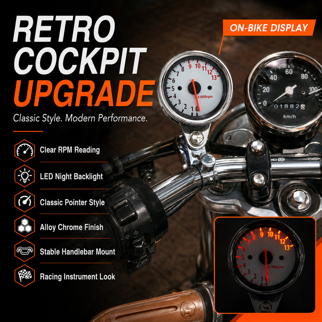 มาตรวัดรอบอิเล็กทรอนิกส์มอเตอร์ไซค์ ดิจิตอล RPM พร้อมเข็มวัด สไตล์เรโทร เรือนไมล์แต่ง แบบสากล