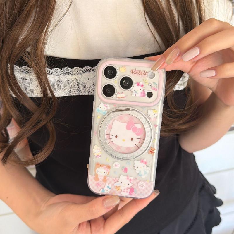 เคสโทรศัพท์ เหมาะสําหรับ iPhone 11 12 13 14 15 16 17 Pro max Plus ลายสก๊อต KT Cat + วงเล็บกันกระแทกกันกระแทกป้องกันกรณีรวมทุกอย่าง GGTK