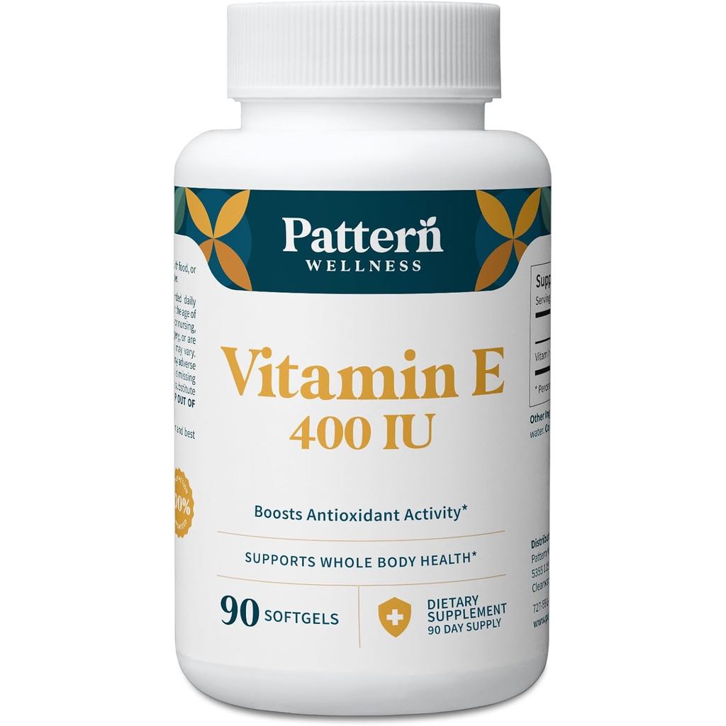 Pattern Wellness Vitamin E 400 IU – รองรับสุขภาพสารต้านอนุมูลอิสระ, Immune & Cellular – 90 ซอฟท์เจล,