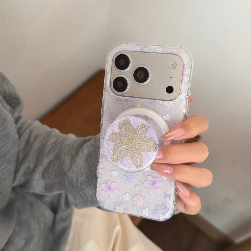 Lavender Lily Gilt Bracket Apple 17Promax เคสโทรศัพท์แม่เหล็กเหมาะสําหรับ 16Promax สองชั้น 15pr
