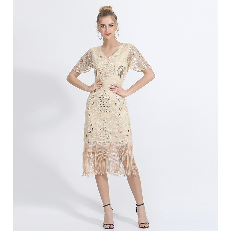 1920V Collar Retro Sequined Fringed Dress Dress Party จัดเลี้ยงชุดเล็ก Holiday Evening Dress