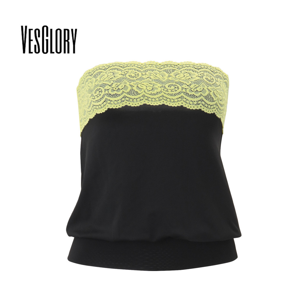 VesGlory ผู้หญิง 2026 Contrast สีลูกไม้ปิดไหล่เสื้อแขนกุดแฟชั่น New Daily College Y2k