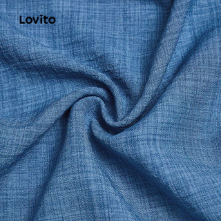 (New Arrival) Lovito เสื้อเชิ้ตเบลาส์ลําลองผู้หญิง แขนสั้น กระดุมหน้า ลายฉลุสําหรับฤดูใบไม้ผลิ/ฤดูร้อน สีฟ้า L195ED129