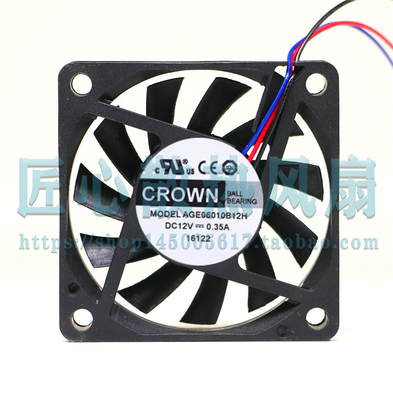 Original CROWN 6010 6 ซม.AGE06010B12H DC12V 0.35A 3 สาย CPU พัดลมอินเวอร์เตอร์