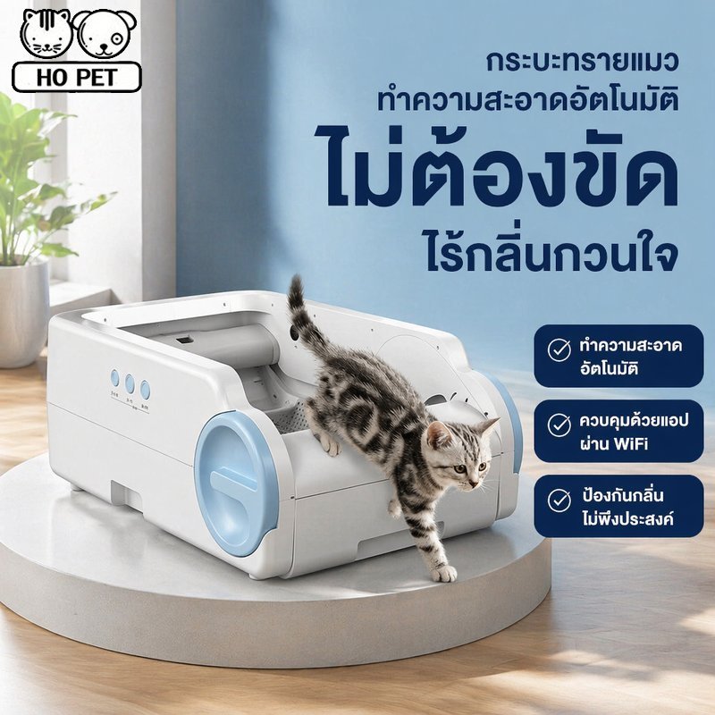 BHQ กระบะทรายแมวอัตโนมัติ สมาร์ท WiFi ควบคุมแอป ทำความสะอาดเอง ลดฝุ่น กันกลิ่น ถังปิด