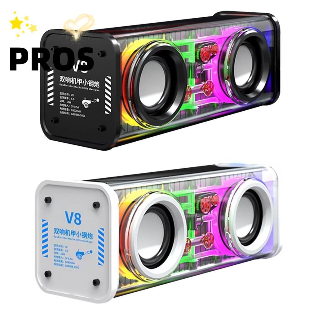 PROS Mecha Speakers, Mini Size Light Effect Bluetooth 5.0 Speakers, Double Bass Transparent Light Sp