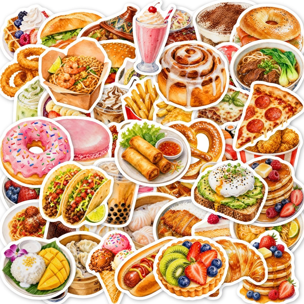 อาหารอร่อย3ง . ชุดขนมน้ําชายามบ่าย 02 สติ๊กเกอร์ 50 ชิ้น/เซ็ต DIY แฟชั่นสติ๊กเกอร์สติ๊กเกอร์กันน้ํา