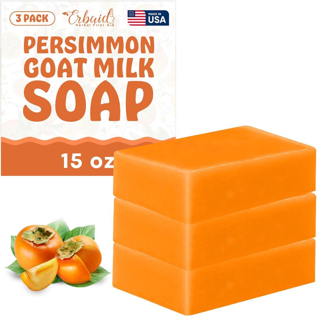 ใหม่ ErbaidPersimmonSoapBarforBodyOdorControl–PurifyingDeodorizingBodyWashwithGoatMilkforBrightening
