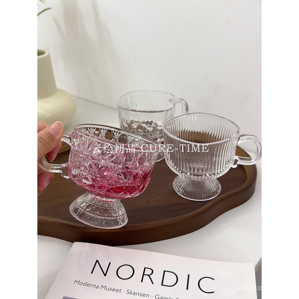 Design Niche Glass พร้อมที่จับหญิงมูลค่าสูงถ้วยแก้วกาแฟนมถ้วย Goblet ถ้วยอาหารเช้า JJ6Q