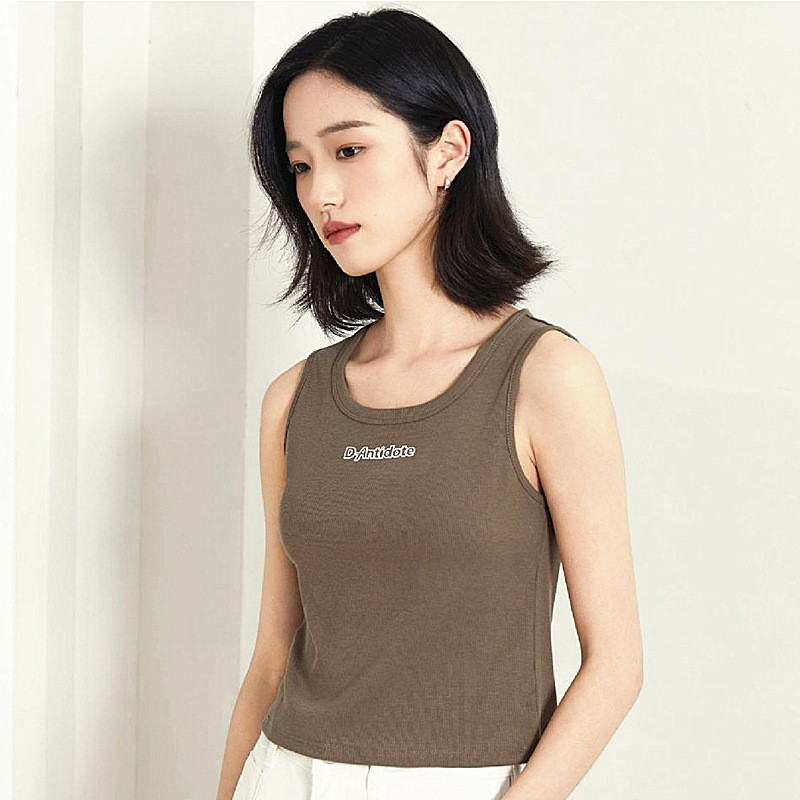 ปีฤดูร้อนหญิงเวอร์ชั่นเกาหลีสั้น Slim-fit Slimmer ดูเซ็กซี่ Classy รอบคอ Camisole Bottoming Top 9FEO