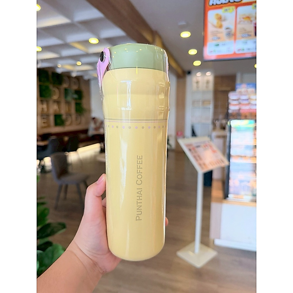 แก้วเก็บอุณหภูมิ Punthai Coffee รุ่น Michelin ขนาด 24 ออนซ์ สีเหลืองพาสเทล