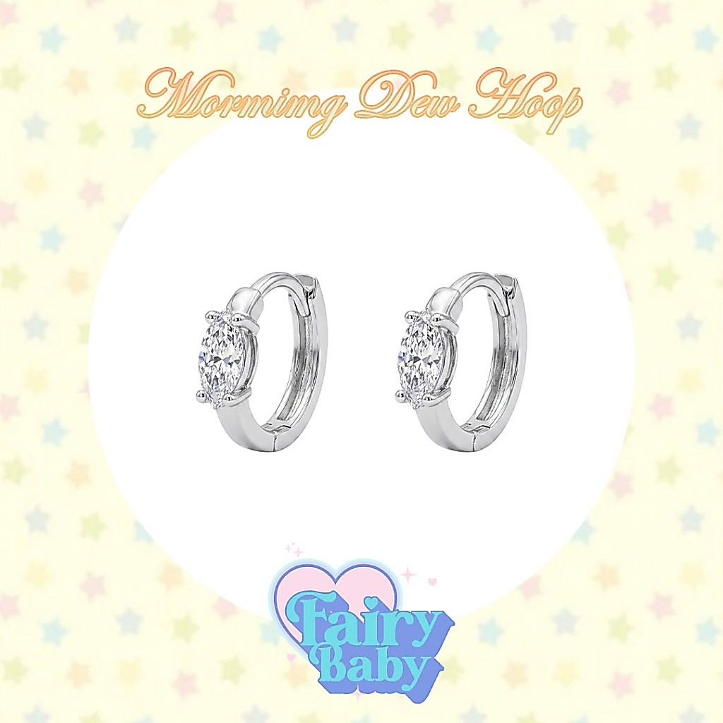 Fairybaby ต่างหู ห่วง Morning Dew Hoop ( 1 คู่ ) ต่างหูห่วง หยดน้ำ สุดคิ้ว วิ้งวับ 6 mm (E2-170)
