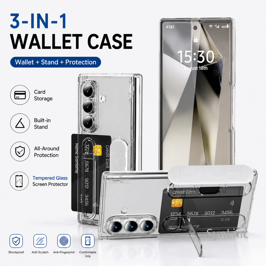 SAMSUNG หรูหราพับกรณีกับการจัดเก็บบัตรสําหรับ ซัมซุง กาแลคซี Z พับ8/7/6พับ8อัลตร้าบานพับป้องกันกันกระแทกฝาครอบป้องกันด้วยกระจกด้านหน้าฟิล์มและขาตั้งที่มองไม่เ